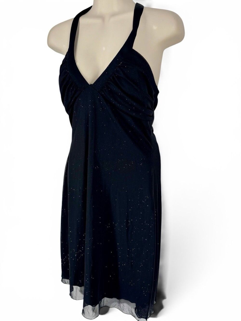 Rampage 90’s Black Shimmer Overlay Halter Dress Whimsygoth Fairy Size L